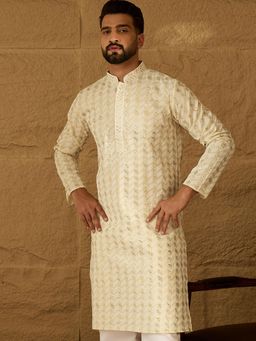 ETHNIC BAY - Men's Off White Cotton Straight Kurta