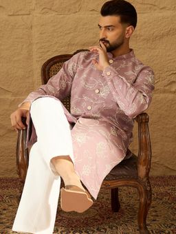 ETHNIC BAY - Men Lavender Viscose Rayon Embroidered Straight Kurta with Pyjama