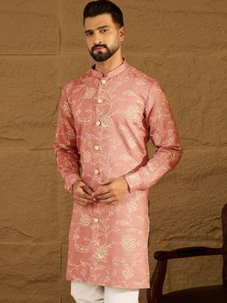 ETHNIC BAY - Peach Viscose Rayon Embroidered Straight Kurta with Pyjama
