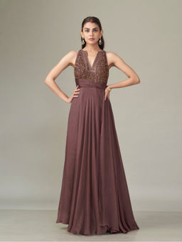 Qunic - Mauve Rose Dune Embroidered Gown