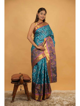 Isadora Life - Women Blue Patan Patola Cotton Silk Ready To Wear Saree with Unstitched