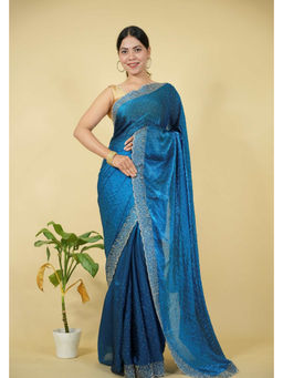 Isadora Life - Satin Silk Dazzling Zarkhan Diamond Work Ready-To-Wear Saree with Unstitched