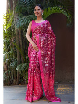 Isadora Life - Pink All Over Sequin Embellished With Solid Border Wrap Saree with Unstitched