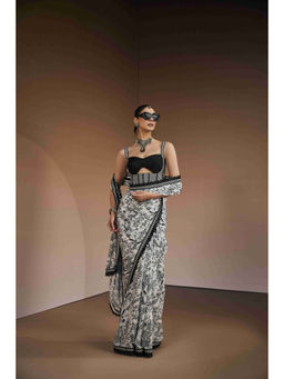 THE ROYALEUM ATELIER - Black Pre Drape Saree with Stitched