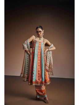 THE ROYALEUM ATELIER - Orange Printed Kurta With Palazzo And Dupatta
