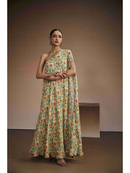 THE ROYALEUM ATELIER - Cream Botanical One Shoulder Kaftan
