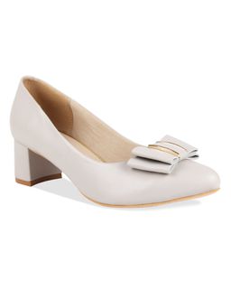 ROCIA - By Regal Women Solids Grey Block Heel Pump With Bow Embellishment
