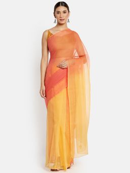 Fabindia - Yellow Cotton Silk Kota Ombre Tassel Saree without Blouse