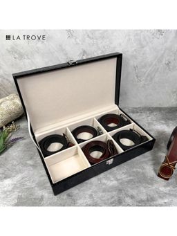 La Trove - Elegant 6 Slot Belt & Pocket Square Organiser Box Black