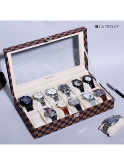 La Trove - 12 Slot Watch Display Box Case Organiser With Glass Top Multi-Color