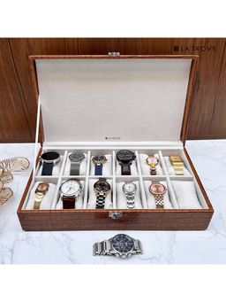 La Trove - 12 Slot Watch Display Box Case Organiser Brown