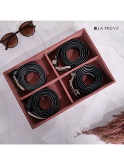 La Trove - Luxury Velvet 4 Slot Belt Tray Display Of Premium Big Buckle Belts