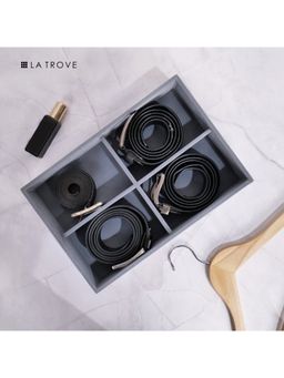 La Trove - Luxury Velvet 4 Slot Belt Tray Display Of Premium Big Buckle Belts