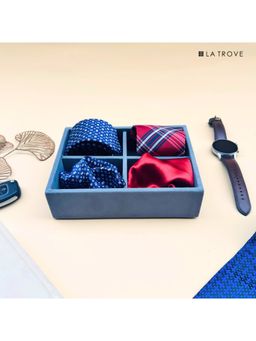 La Trove - Luxury Velvet 4 Grid Tie Organizer Tray Grey