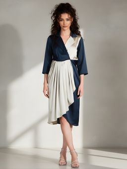 Dora Dori - Women Navy Blue Polyester Colorblock Dress