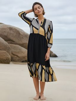 Dora Dori - Women Black Viscose Rayon Abstract Dress