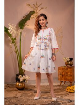 Juniper - Women White Cotton Embroidered Dress