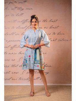 Juniper - Women Blue Cotton Graphic Dress with Belt