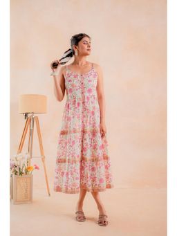 Juniper - Women Off White Cotton Floral Dress