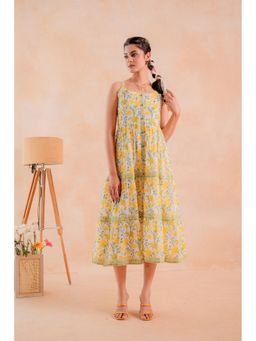 Juniper - Women Yellow Cotton Floral Dress