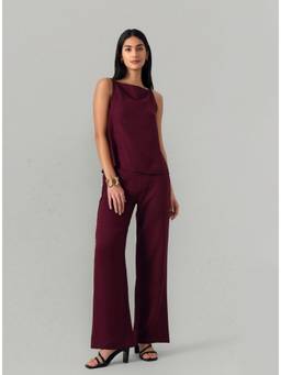 Twenty Dresses by Nykaa Fashion - Wine Color Sleeveless Plain Co-Ord Set