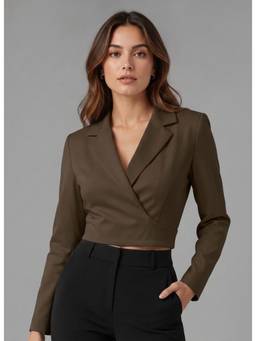 Twenty Dresses by Nykaa Fashion - Women's Cropped Wrap Brown Blazer