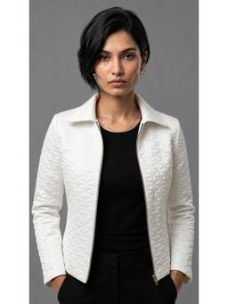 Twenty Dresses by Nykaa Fashion - Women's White Geometric Quilted Zip-Up Jacket