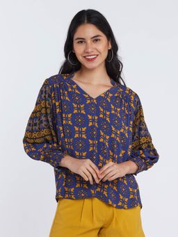 Zink London - Women Blue Rerooted V Neck Top
