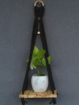 Gathari - Macrame Ceramic Black Home Plant Wall Hanging