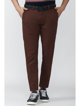 Peter England - Men Maroon Solid Super Slim Fit Casual Trousers