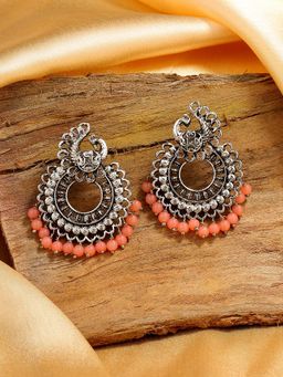 Estele - Rhodium Plated Oxidised Splendid Earrings with Orange Beads for Women