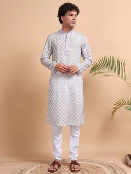 TATTVA - Men Lavender Polyester Embroidered Kurta with Pyjama