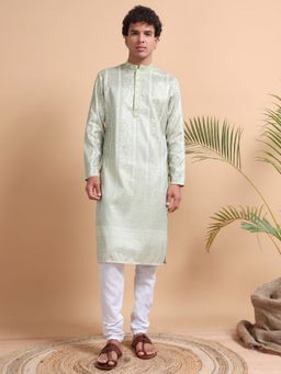 TATTVA - Men Green Polyester Embroidered Kurta with Pyjama