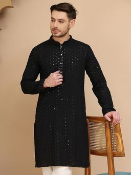 Jompers - Men Black Chikankari Kurta