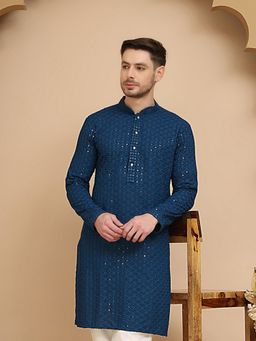 Jompers - Men Blue Chikankari Kurta