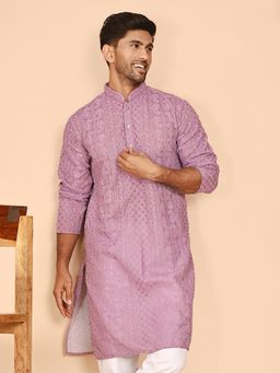 Jompers - Men Purple Embroidered Kurta