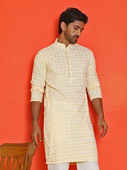 Jompers - Men Yellow Embroidered and Sequins Straight Kurta