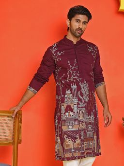 Jompers - Men Maroon Embroidered Straight Kurta
