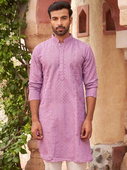 Jompers - Men Purple Embroidered Kurta