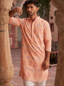 Jompers - Men Peach Embroidered Straight Kurta