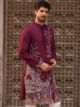 Jompers - Men Maroon Embroidered Straight Kurta