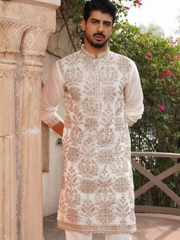 Jompers - Men White Embroidered Straight Kurta