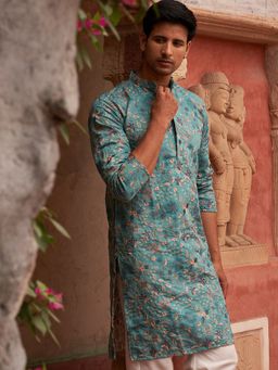 Jompers - Men Blue Embroidered Kurta