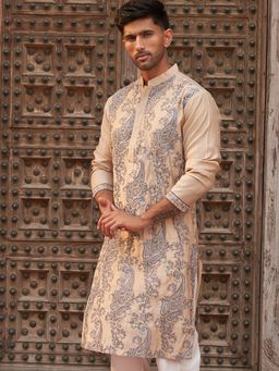 Jompers - Men Beige Embroidered and Sequins Kurta