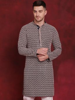 Jompers - Men Blue Cotton Embroidered Straight Kurta