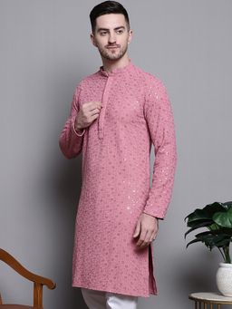 Jompers - Men Coral Cotton Embroidered Straight Kurta