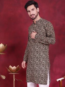 Jompers - Men Olive Viscose Rayon Abstract Straight Kurta