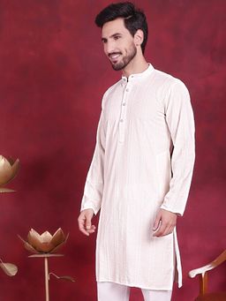 Jompers - Men White Viscose Rayon Embroidered Straight Kurta