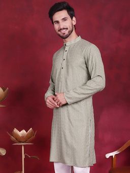 Jompers - Men Green Viscose Rayon Embellished Straight Kurta