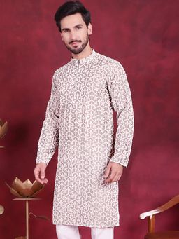 Jompers - Men Grey Silk Blend Embroidered Straight Kurta